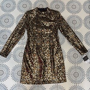 Topshop Long Sleeve Cheetah Print Sequin Dress